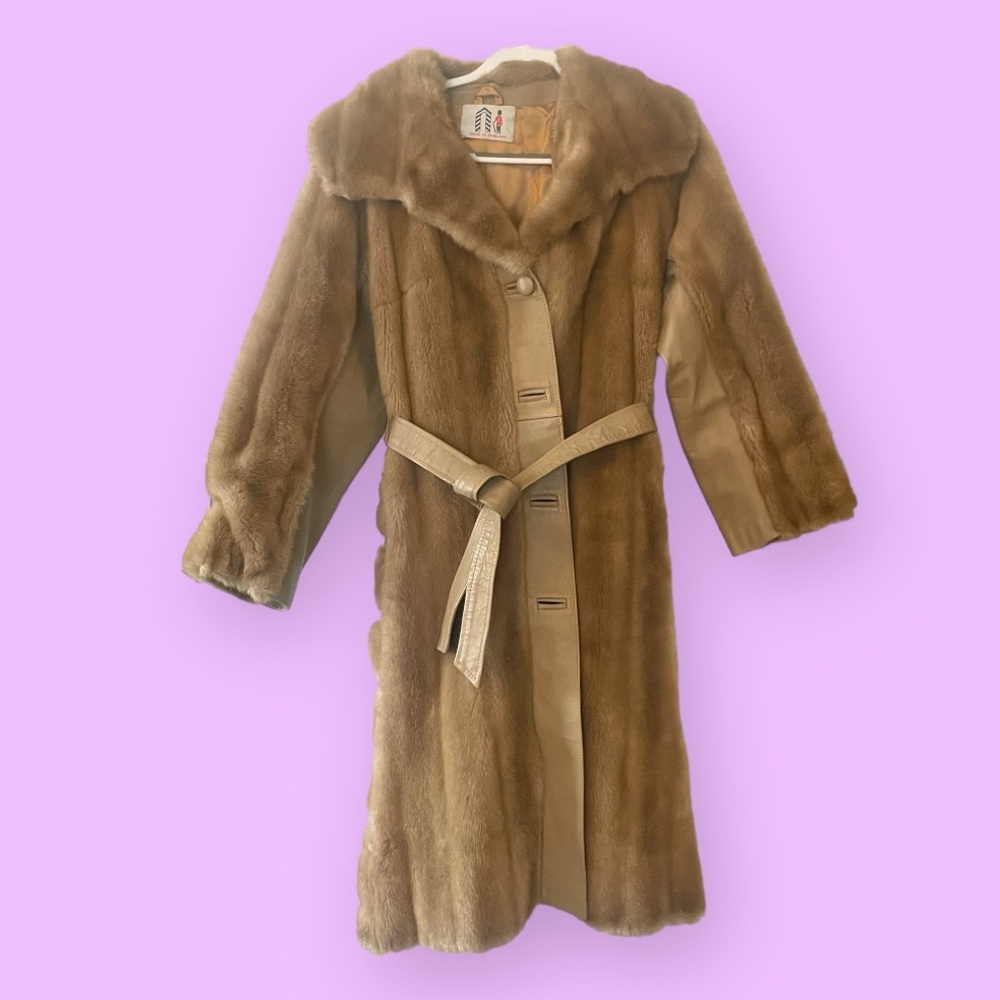 VINTAGE REAL LEATHER FAUX FUR FULL LENGTH COAT